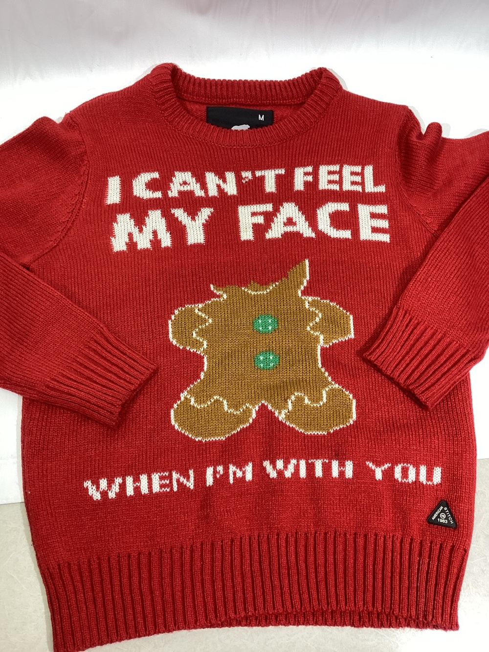 Christmas Sweater American Stitch "I‎ Can’t Feel My Face When I’m With You" Sz M